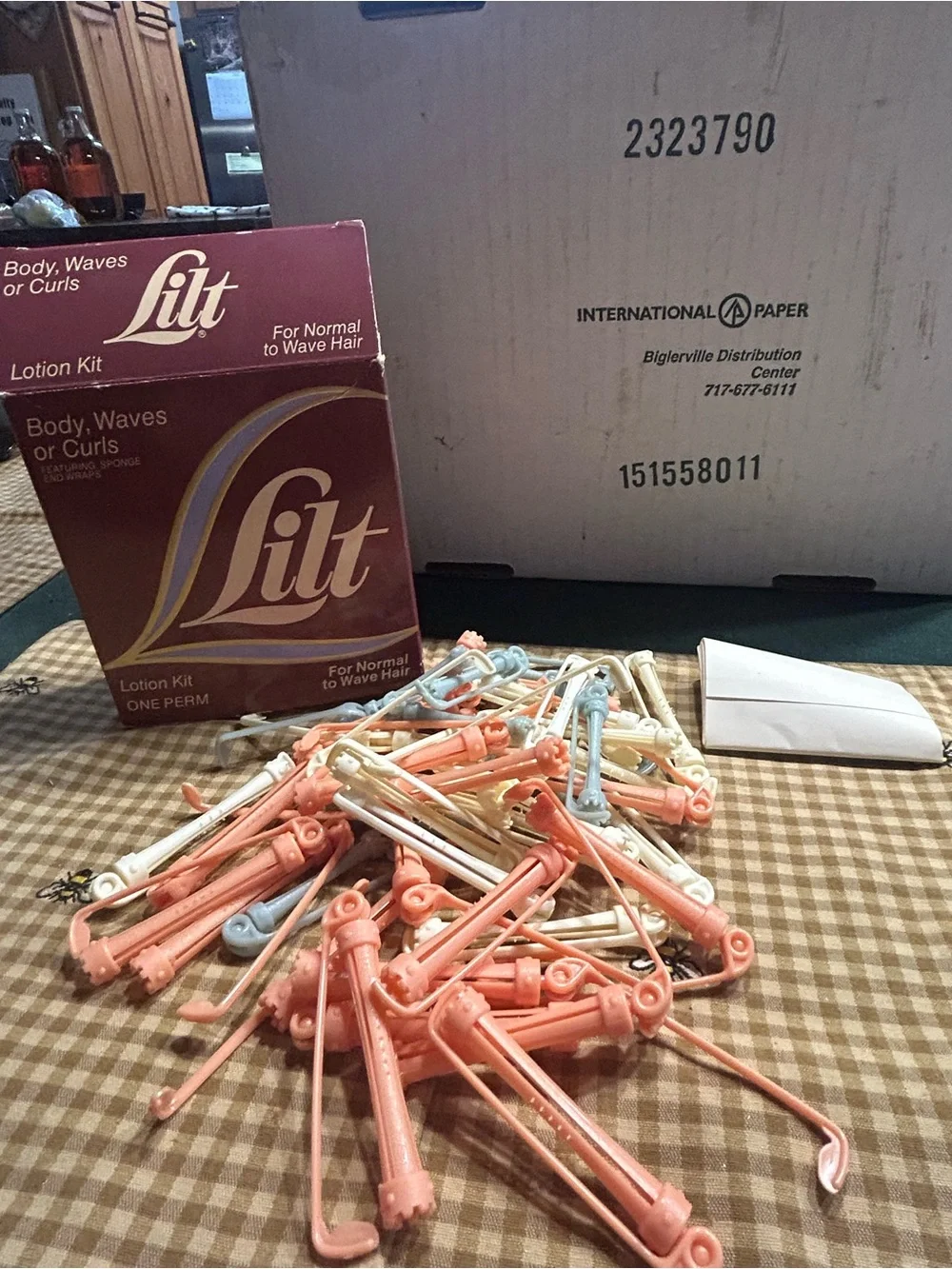 Nostalgic Lilt Perm Lotion Kit Box with Vintage Perm Rods.